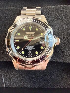 Invicta Silver Stainless Steel Watch with Black Dial